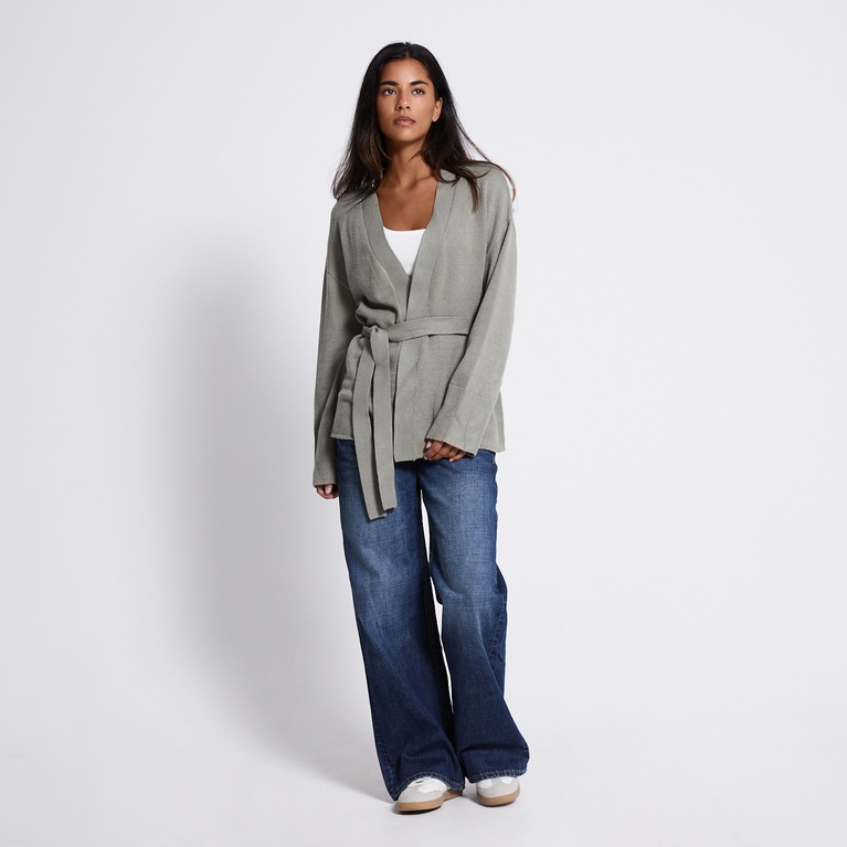 Tie waist knit cardigan "Colette" Light Army Green